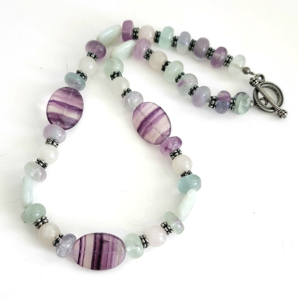 VTG natural Fluorite gemstone handmade necklace 19" - Picture 8 of 14